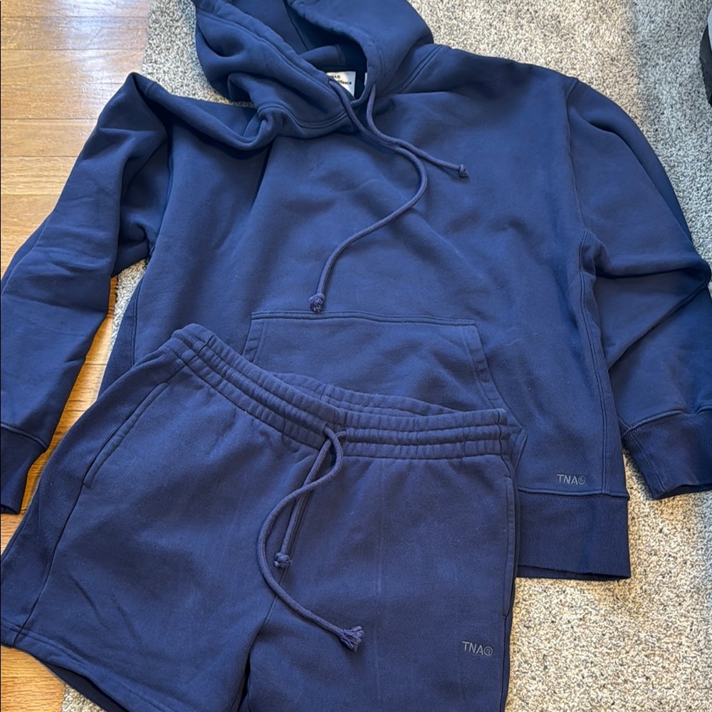 Aritzia TNA Navy Hoodie and Shorts Set